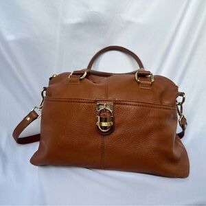 Calvin Klein Brown Leather Satchel with Gold Hardware
